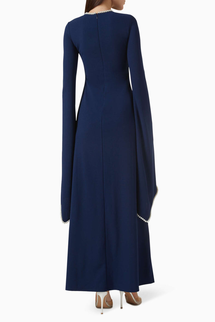 long-sleeve gown with pearl-trimmed flared cuffs – OPHELIA