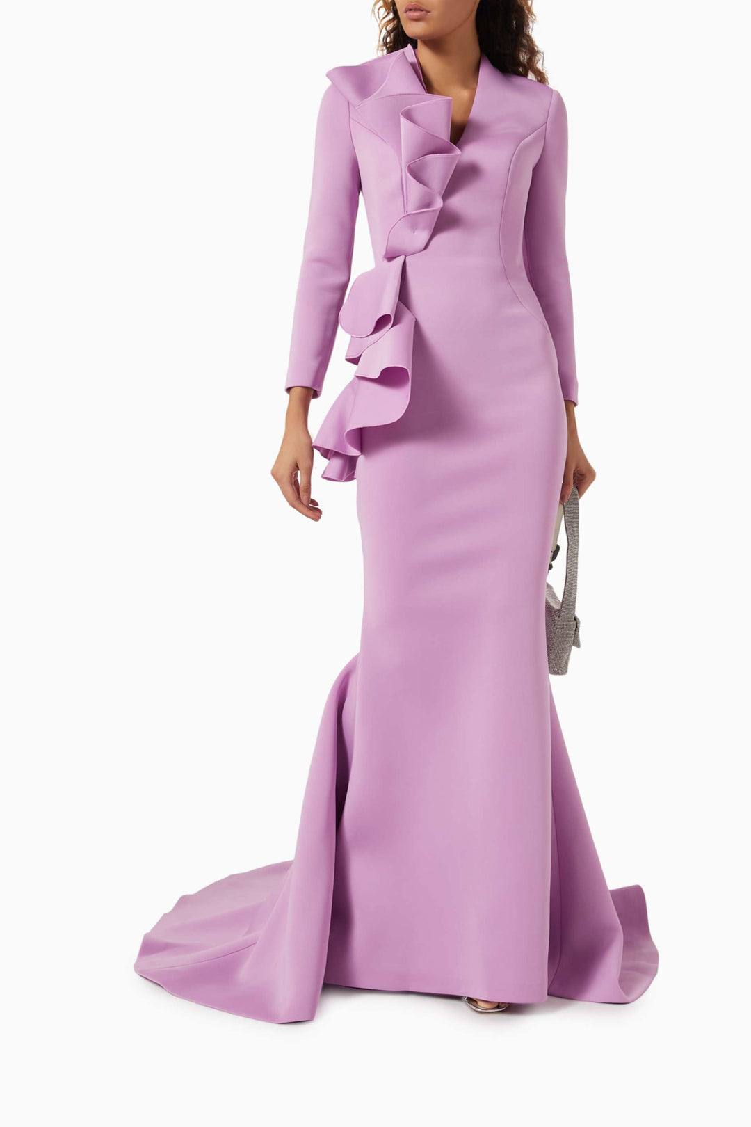 Sculpted ruffle gown with mermaid train – LILORA