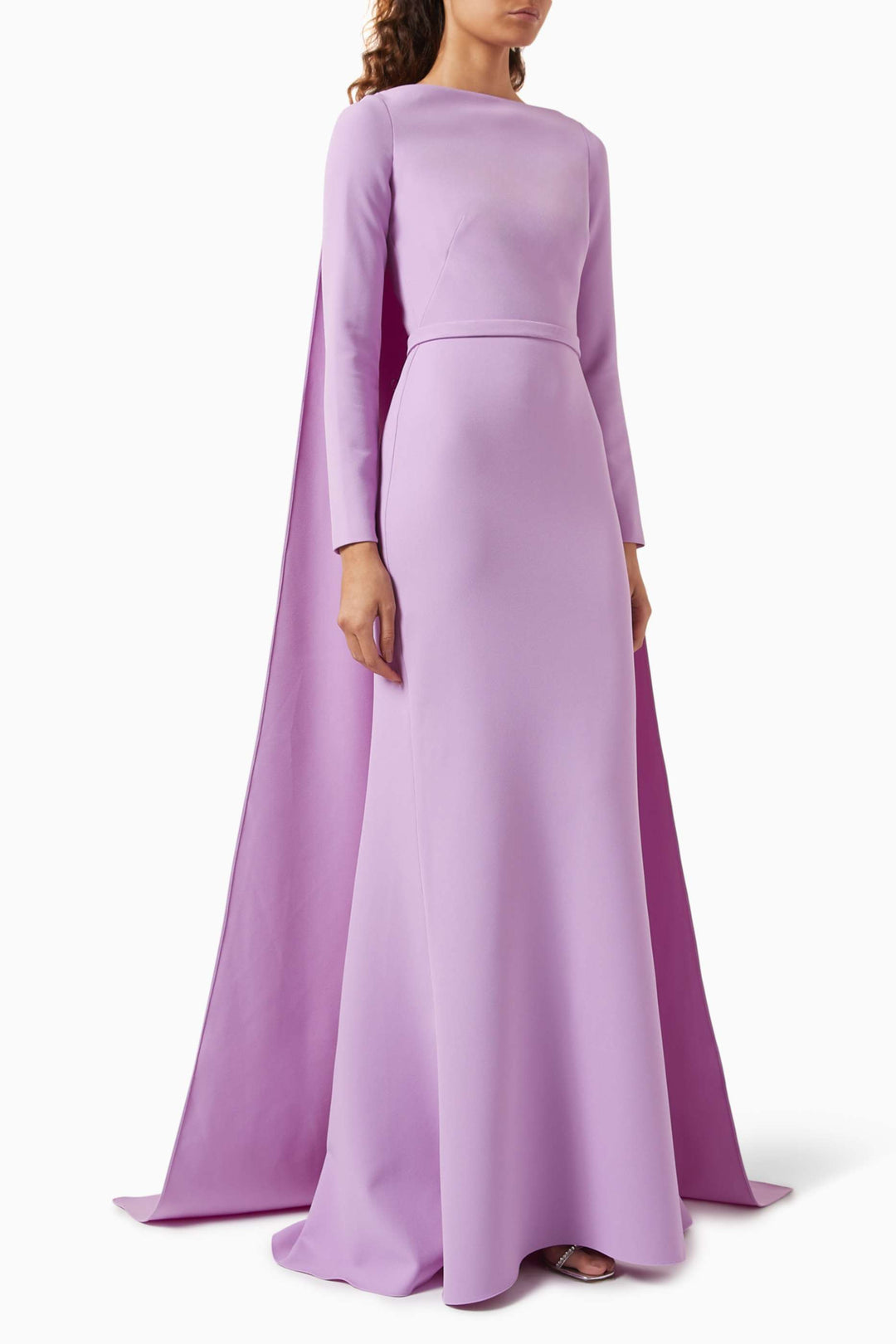 Long-sleeve cape gown with fitted waist – AMETHYST