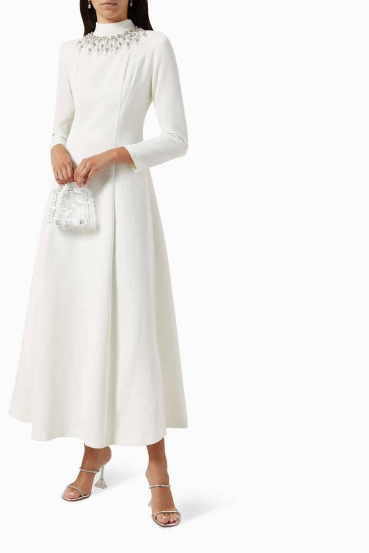embellished high-neck A-line gown – CELESTE