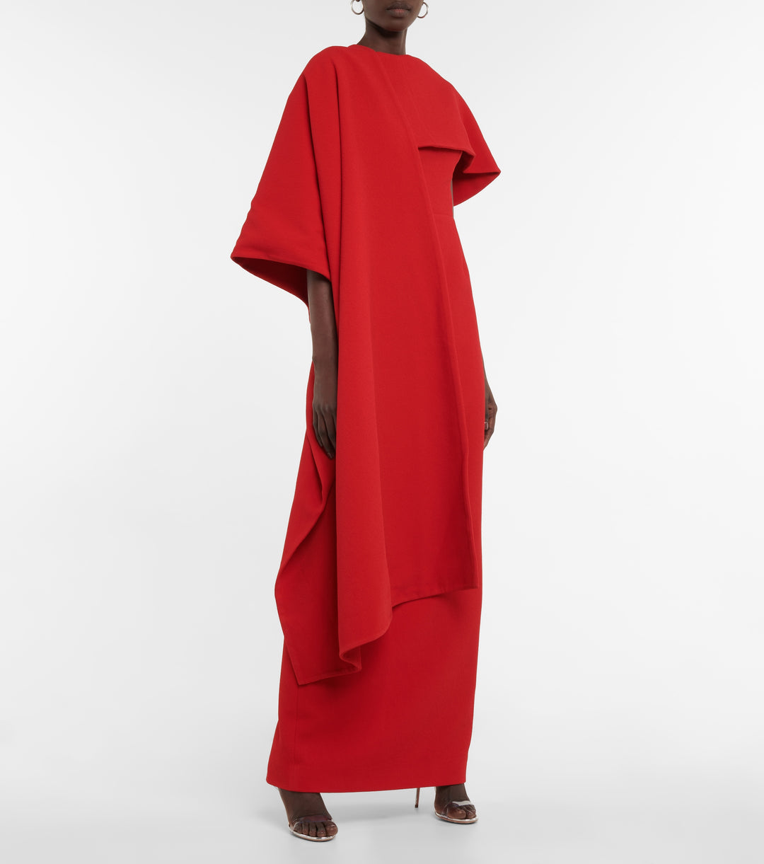 cape-shoulder gown with back slit – OCEANE