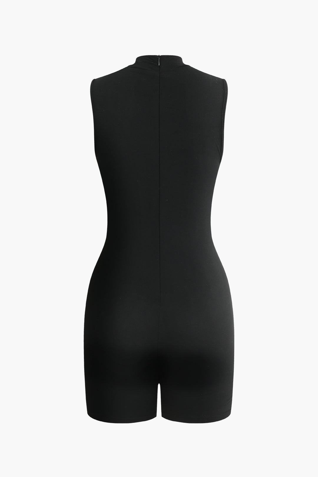 Basic Solid Mock Neck Unitard Sleeveless Romper