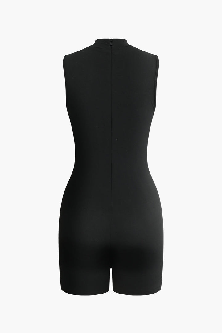 Basic Solid Mock Neck Unitard Sleeveless Romper