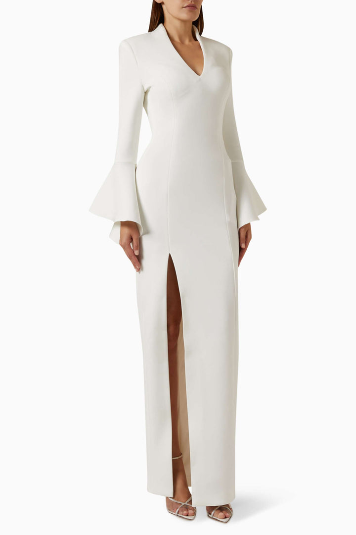 فستان طويل الأكمام بأكمام واسعة وفتحة جانبية – إيفوريز