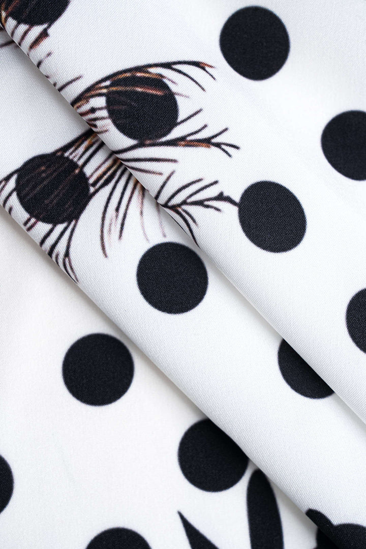 Polka Dots Print Button Short Sleeve Shirt And Ruched Tie Front Shorts Set