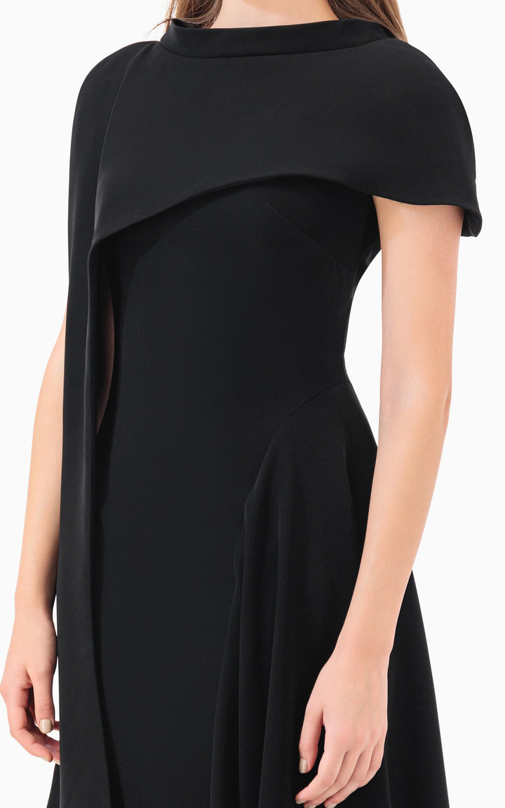 asymmetric draped gown with sculpted shoulder cape – NOIR