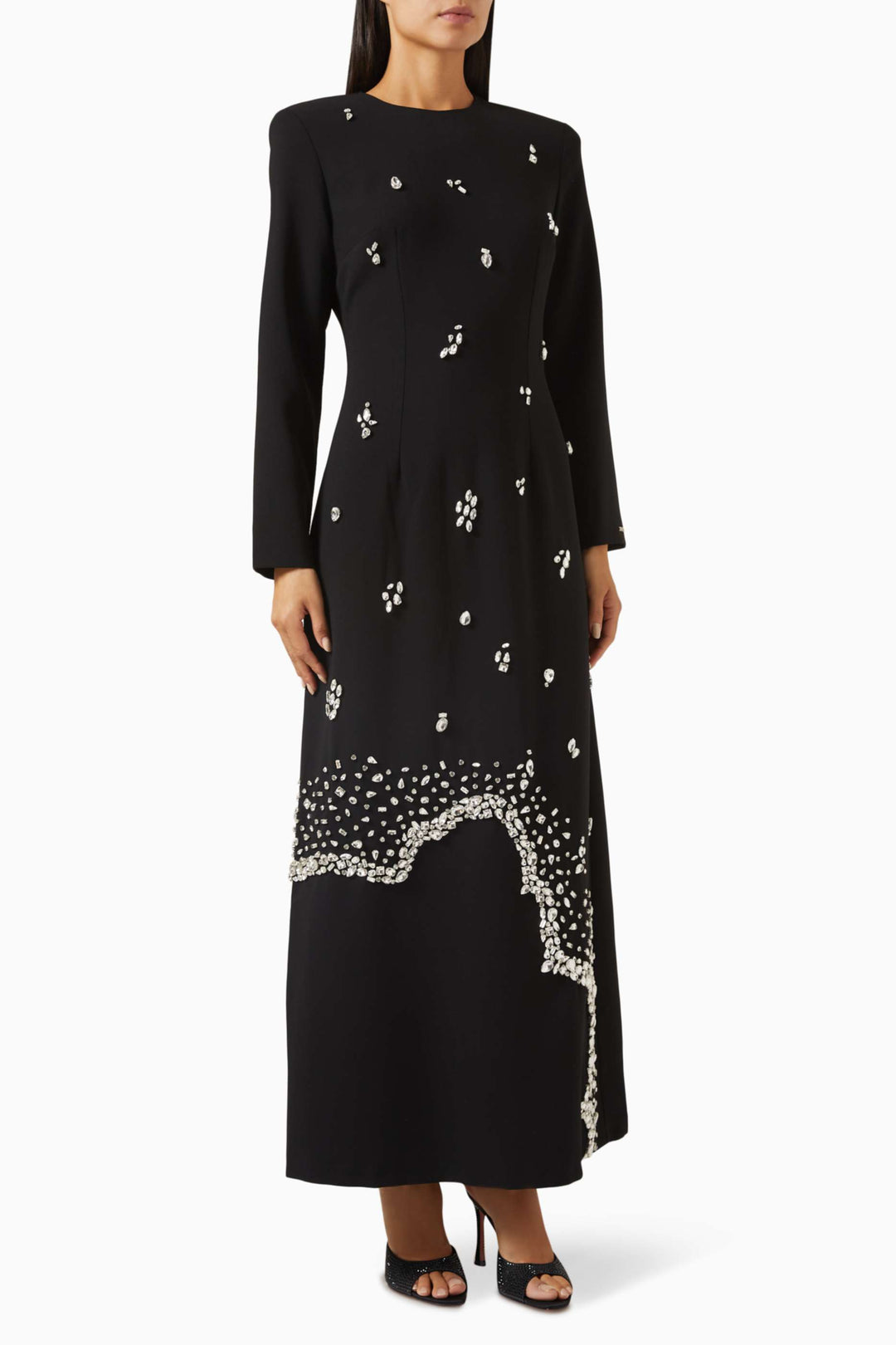 Embellished long-sleeve gown with crystal accents – RUBYE