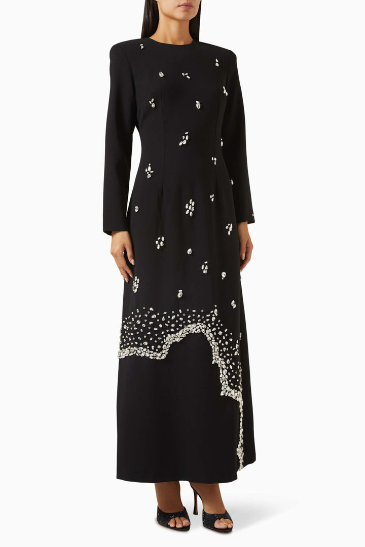 Embellished long-sleeve gown with crystal accents – RUBYE