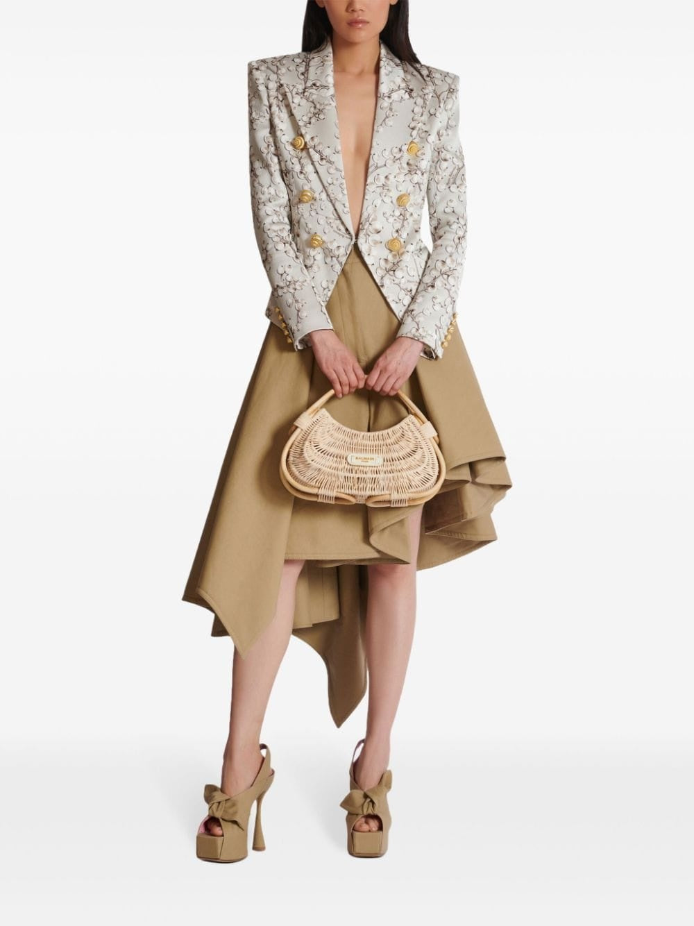 Geplooide top met uitlopende mouwen en maxi-rok set met tailleband – Rosiny 