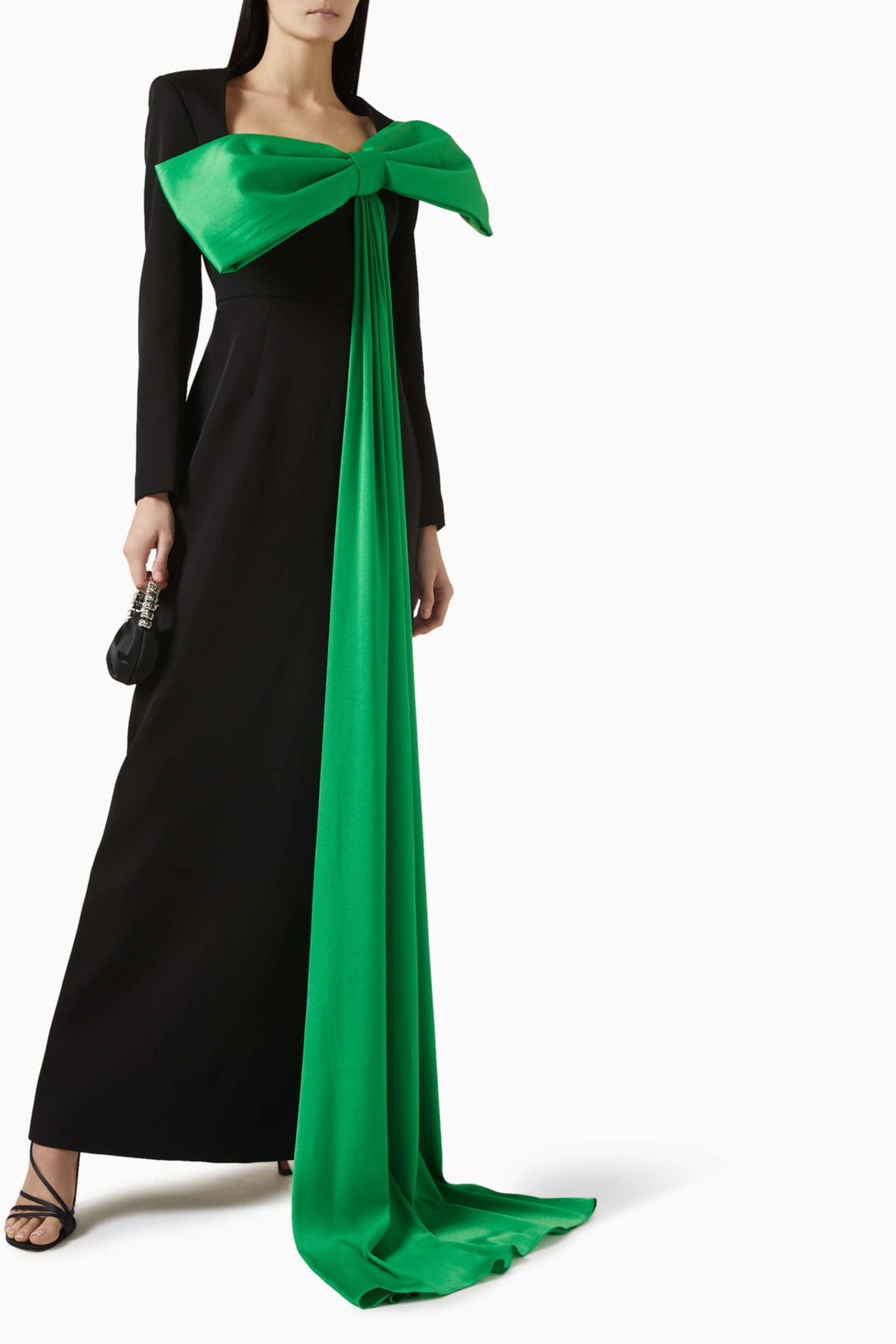 long-sleeve gown with oversized satin bow – EMERALDE