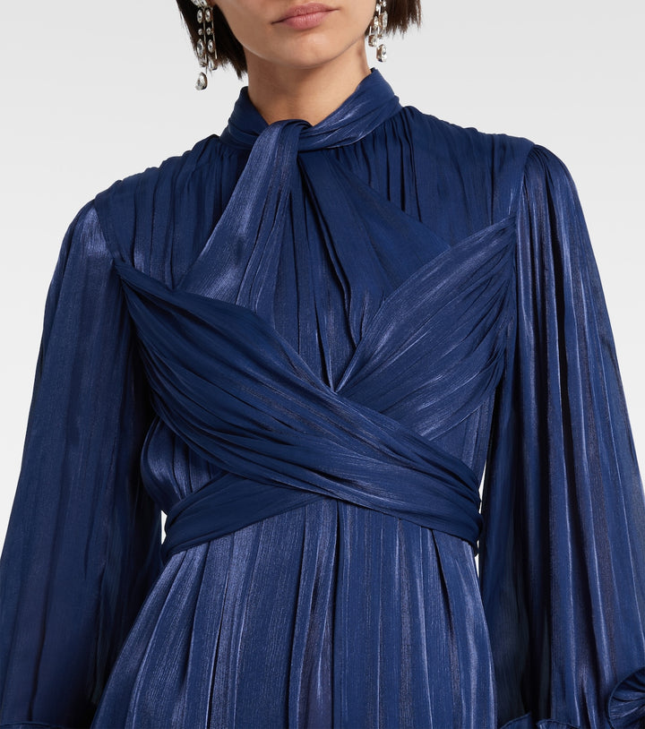 pleated satin gown with floral cuff sleeves – AZURE