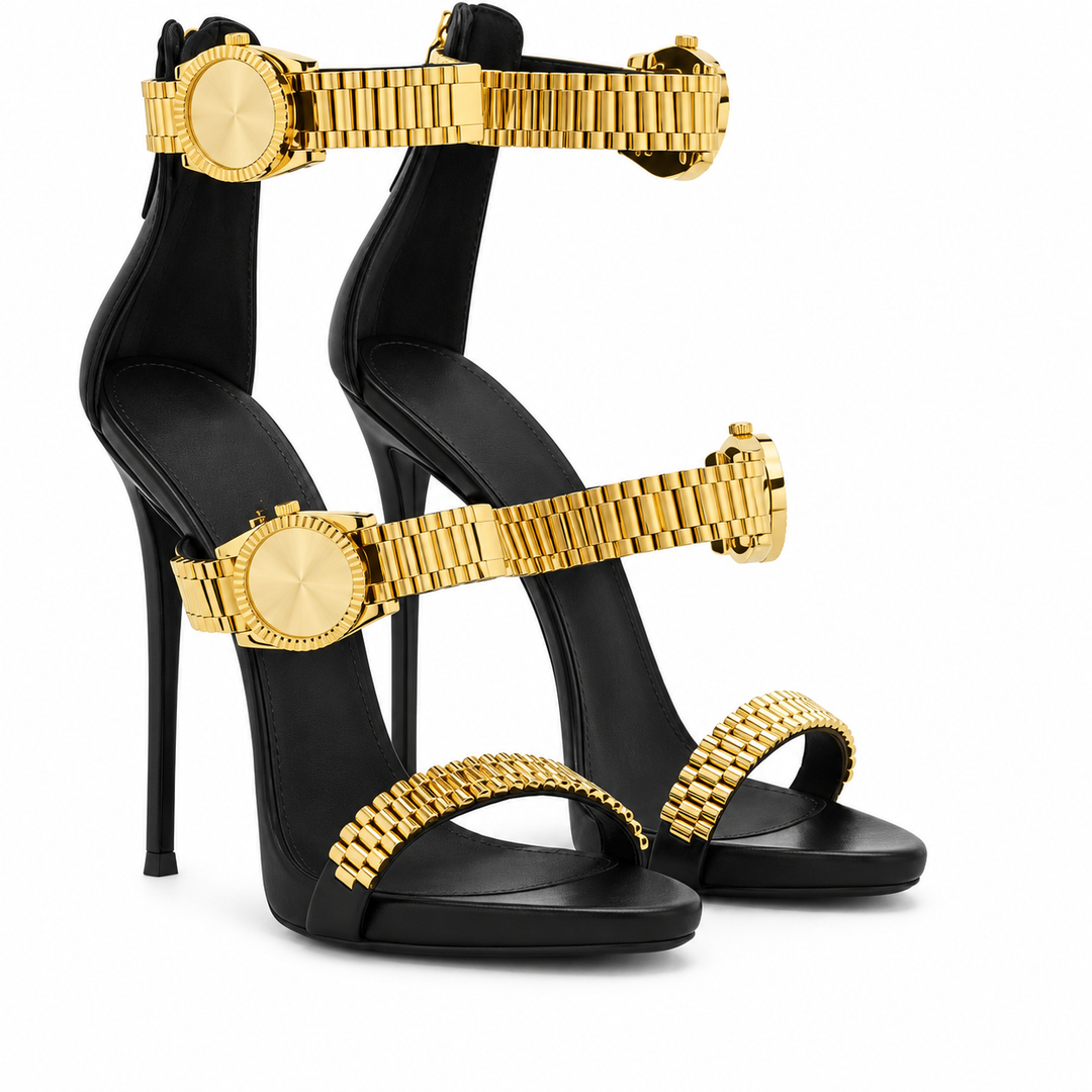 Gold Chain Strap Stiletto Sandals - Horologia