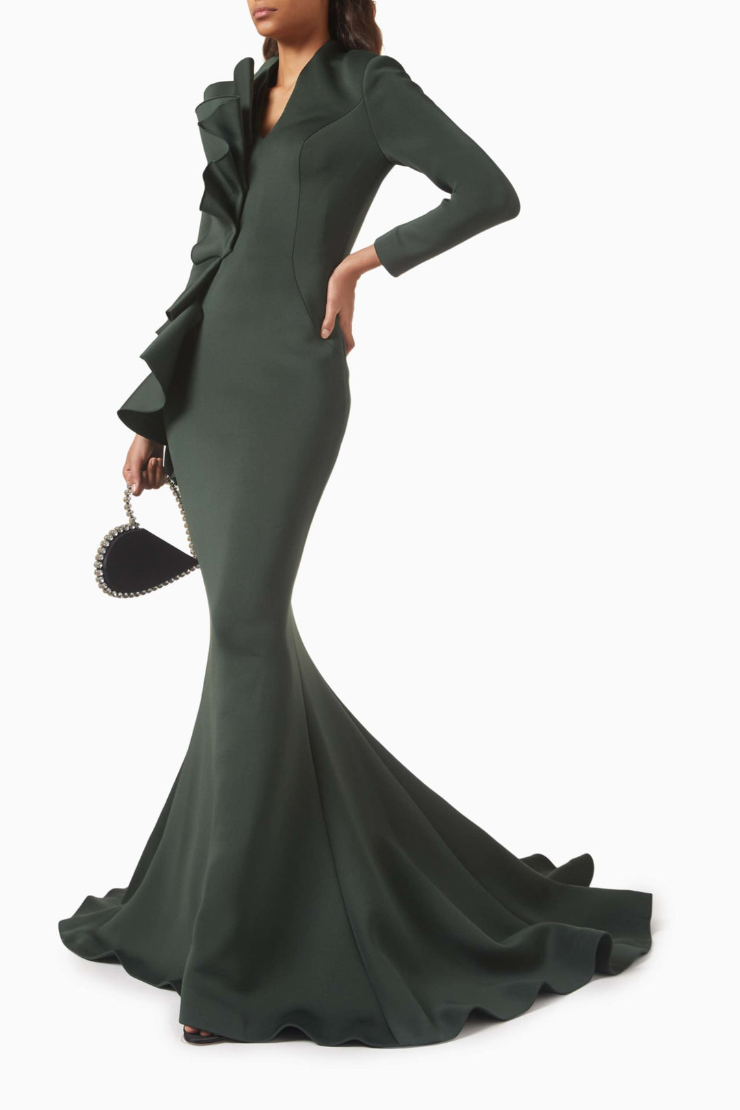 Sculpted ruffle gown with mermaid train – LILORA