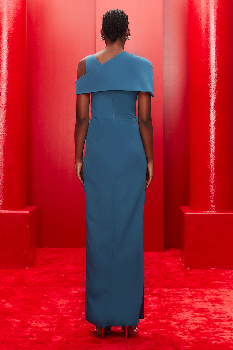 one-shoulder column gown with embellished cape overlay – AZUREH