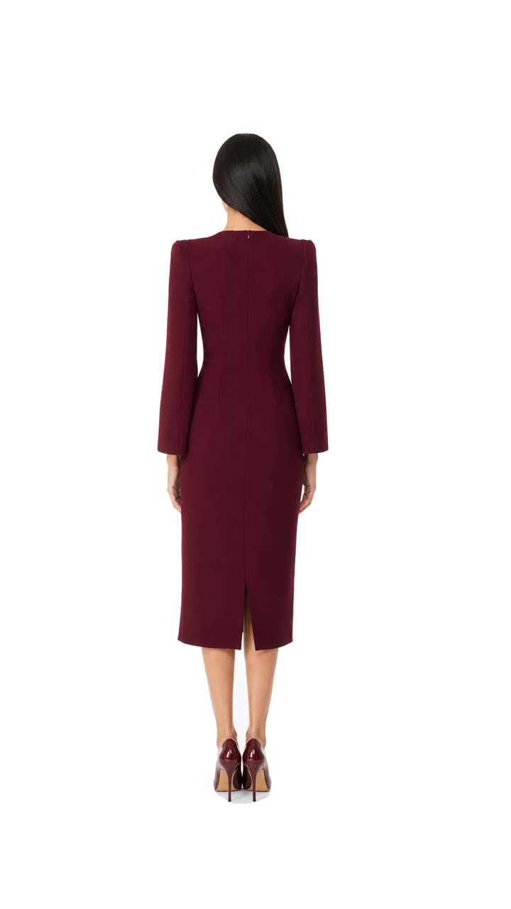 Burgundy Embellished Bow Midi Dress – VERA