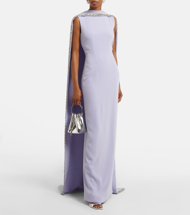 embellished cape-sleeve column gown – LAVINIA