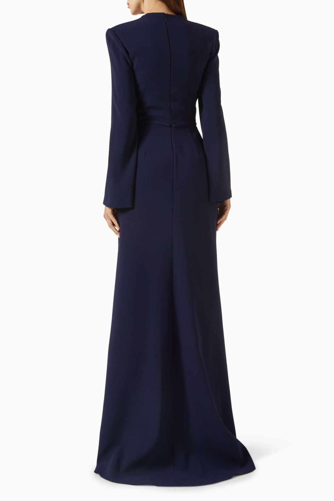 Structured gown with sequin-paneled slit – MIDNIGHTE