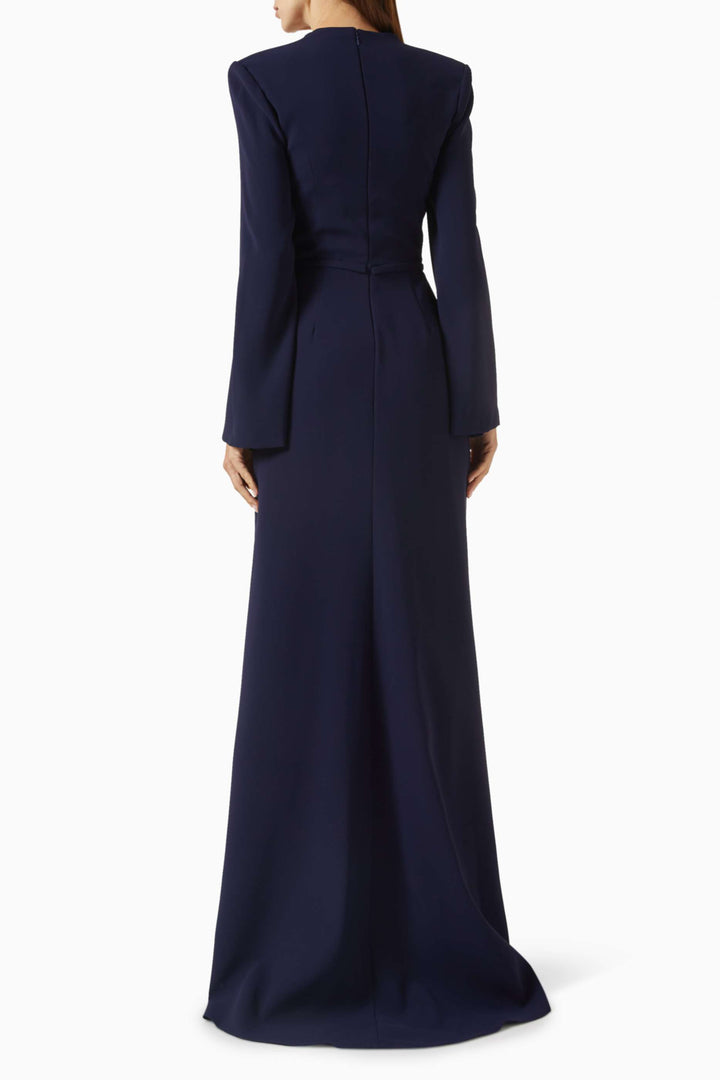 Structured gown with sequin-paneled slit – MIDNIGHTE