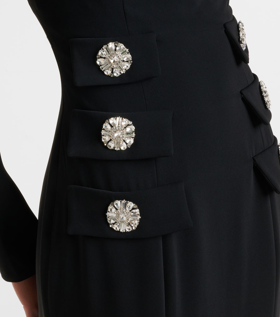 Long sleeve square-neck gown with jeweled waist accents – ÉCLAT