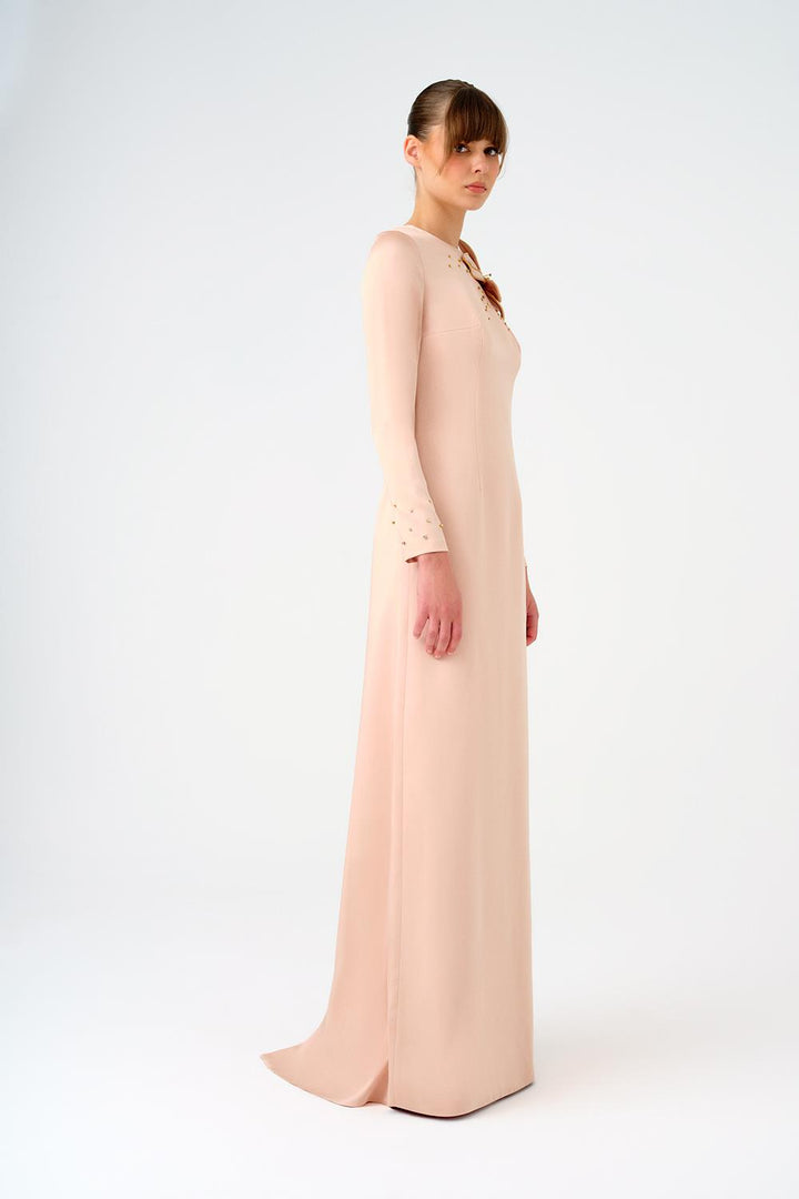 فستان سهرة طويل الأكمام مزين بالزهور - نواريل