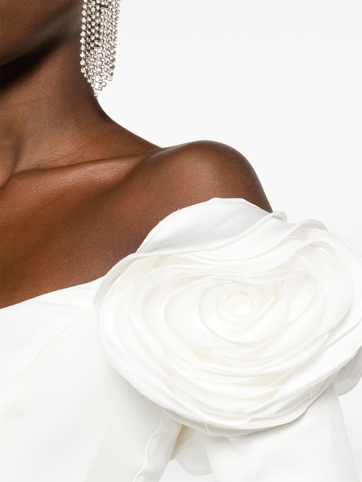 off-shoulder gown with sculpted floral sleeves – AURELIA