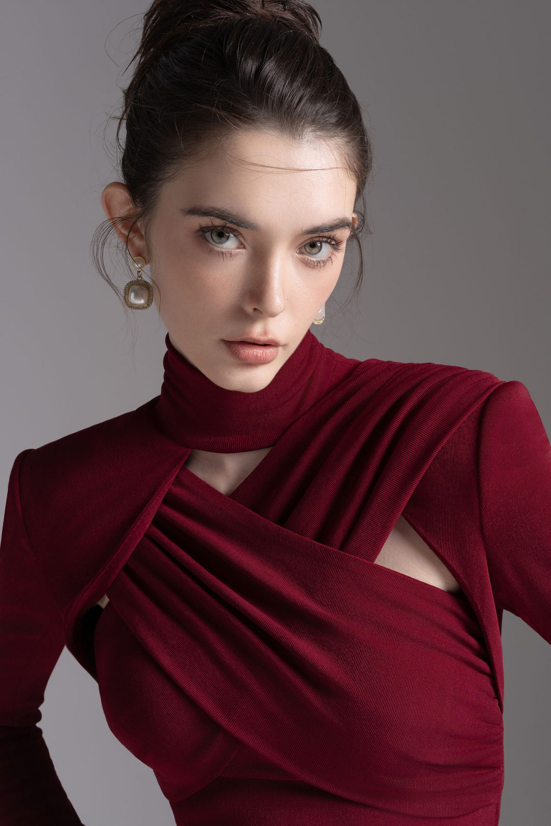 Draped cutout high-neck gown – SCARLETTA