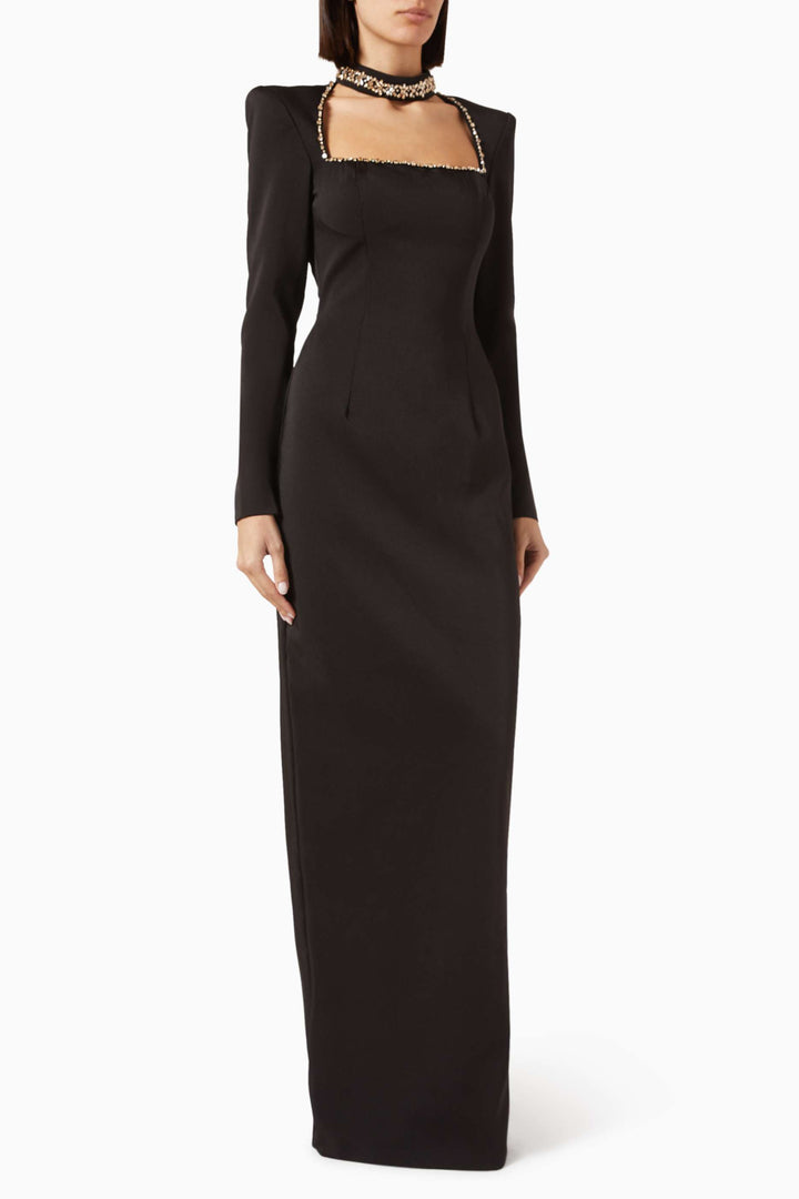 embellished square-neck column gown – MIDNIGHTR