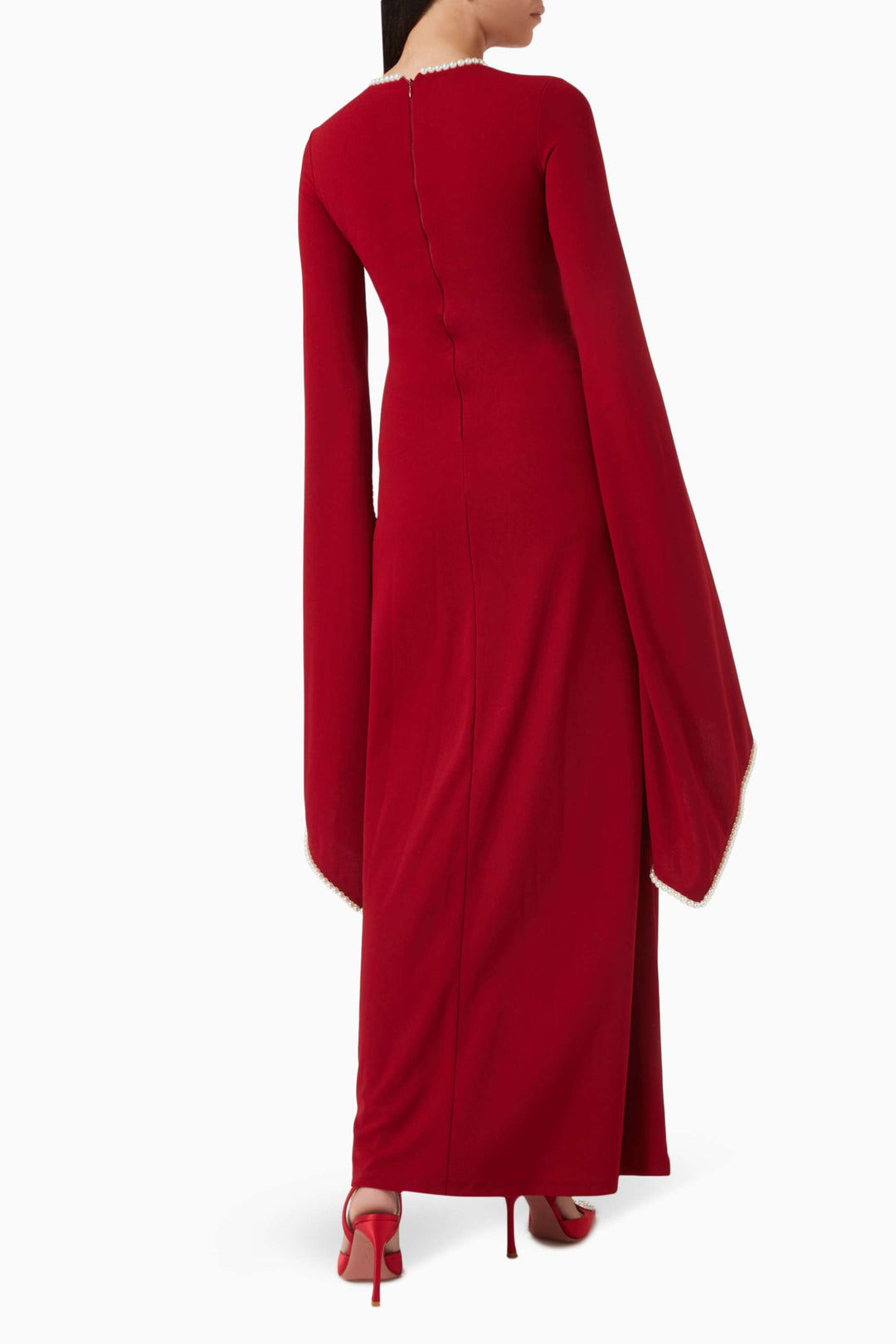 long-sleeve gown with pearl-trimmed flared cuffs – OPHELIA