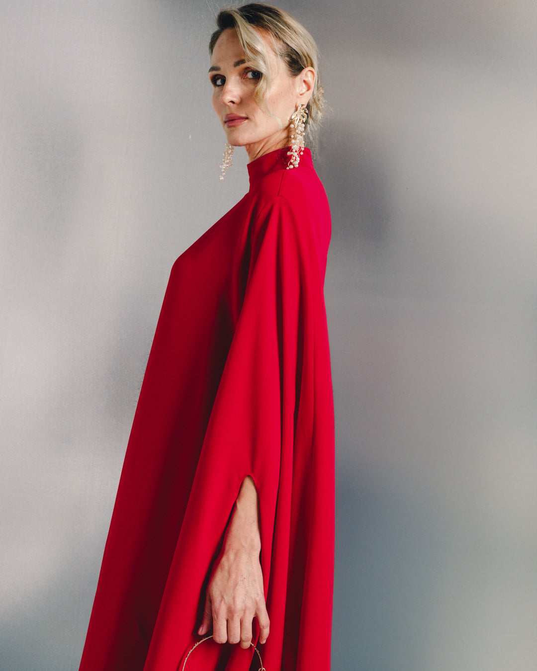 high-neck cape sleeve maxi gown – AMETHYST