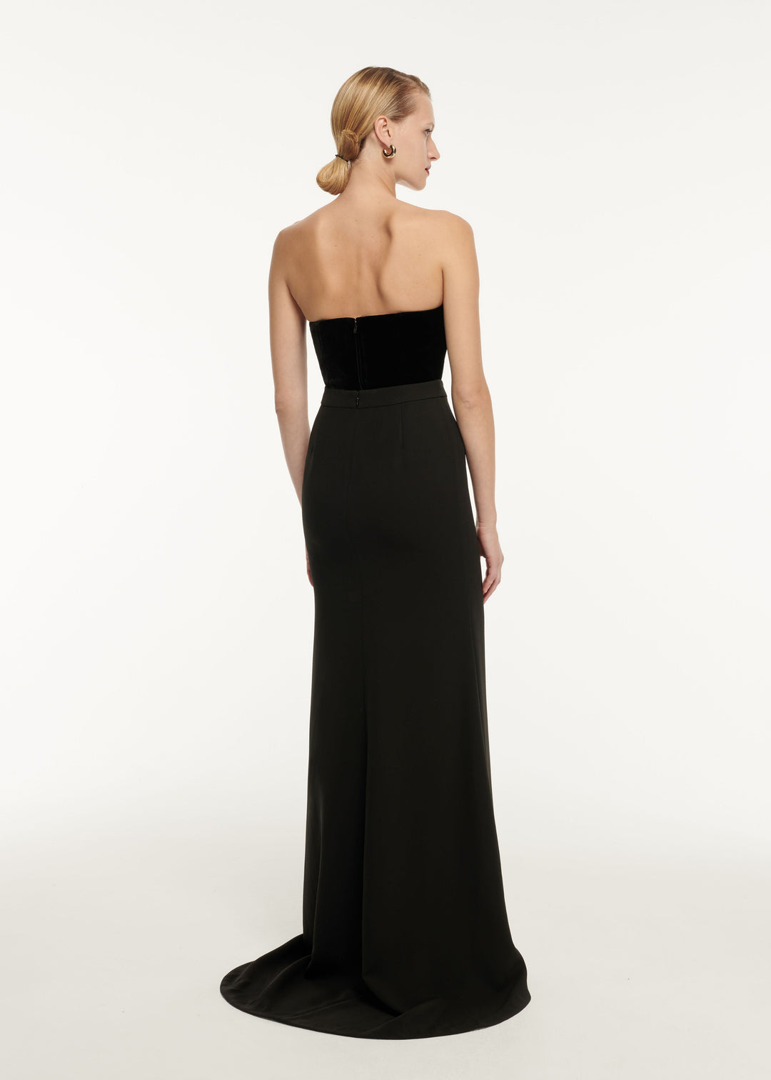strapless velvet-bust column gown – VELORIA