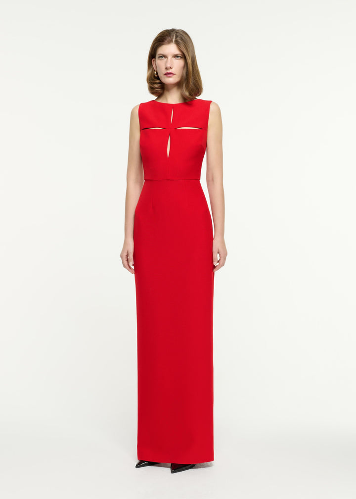 sleeveless column gown with geometric cutouts – SCARLETA