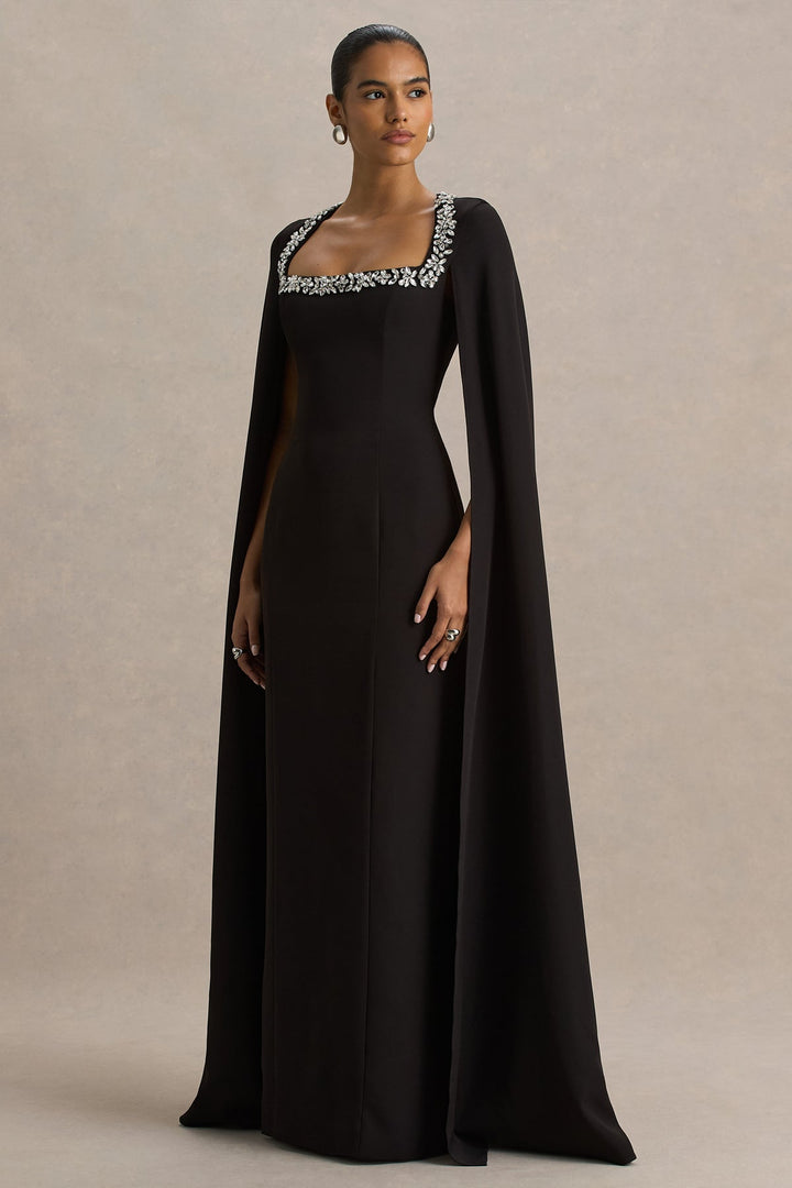 Embellished square-neck cape gown – ESMÉ