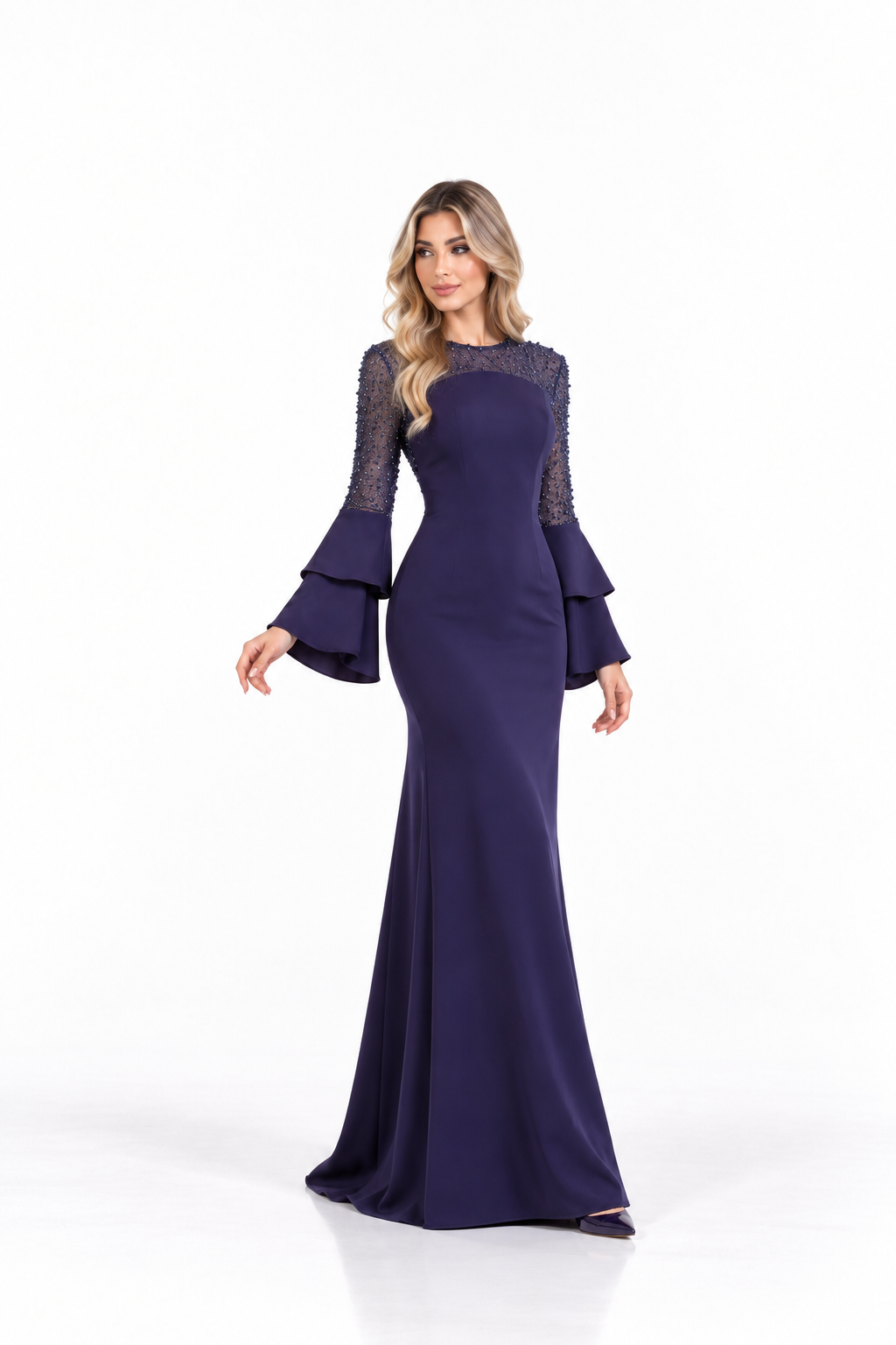 Embellished Bell Sleeve Gown - Amethyst