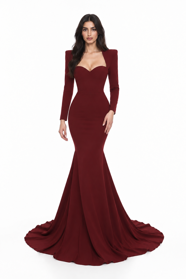 Burgundy Sweetheart Mermaid Maxi Dress - Valentina