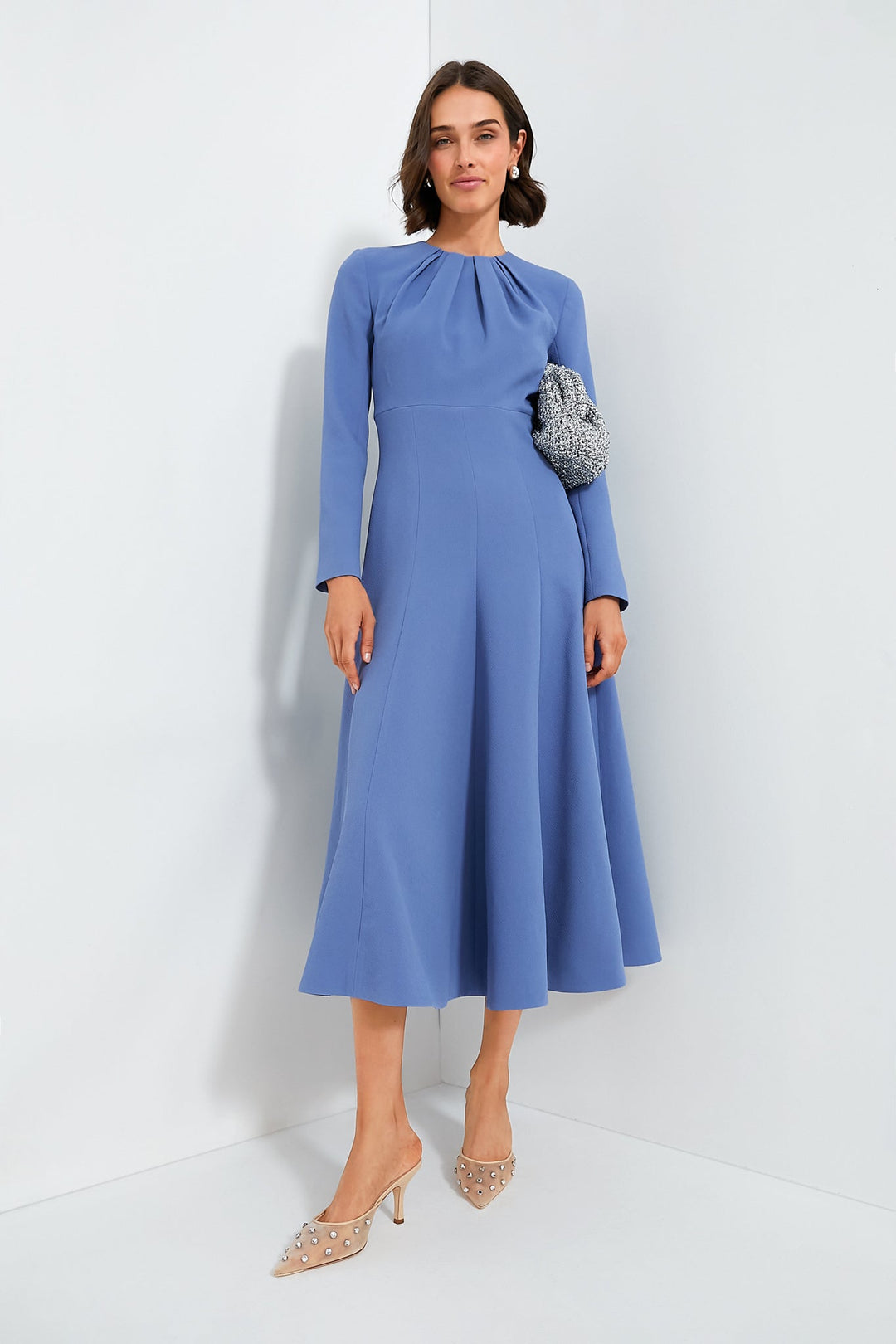 long-sleeve gathered midi dress – CELINA