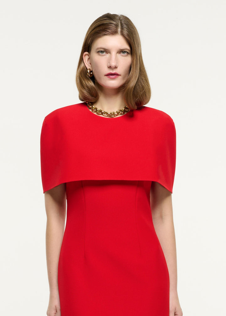 cape-overlay midi dress with structured silhouette – VALENTIA