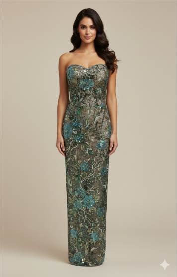 Strapless Floral Embroidered Mesh Gown – AURELIA