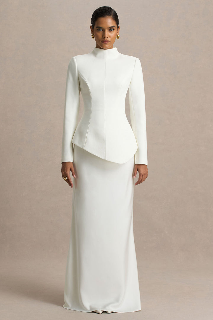 structured long-sleeve gown with sculpted waist – AURORA