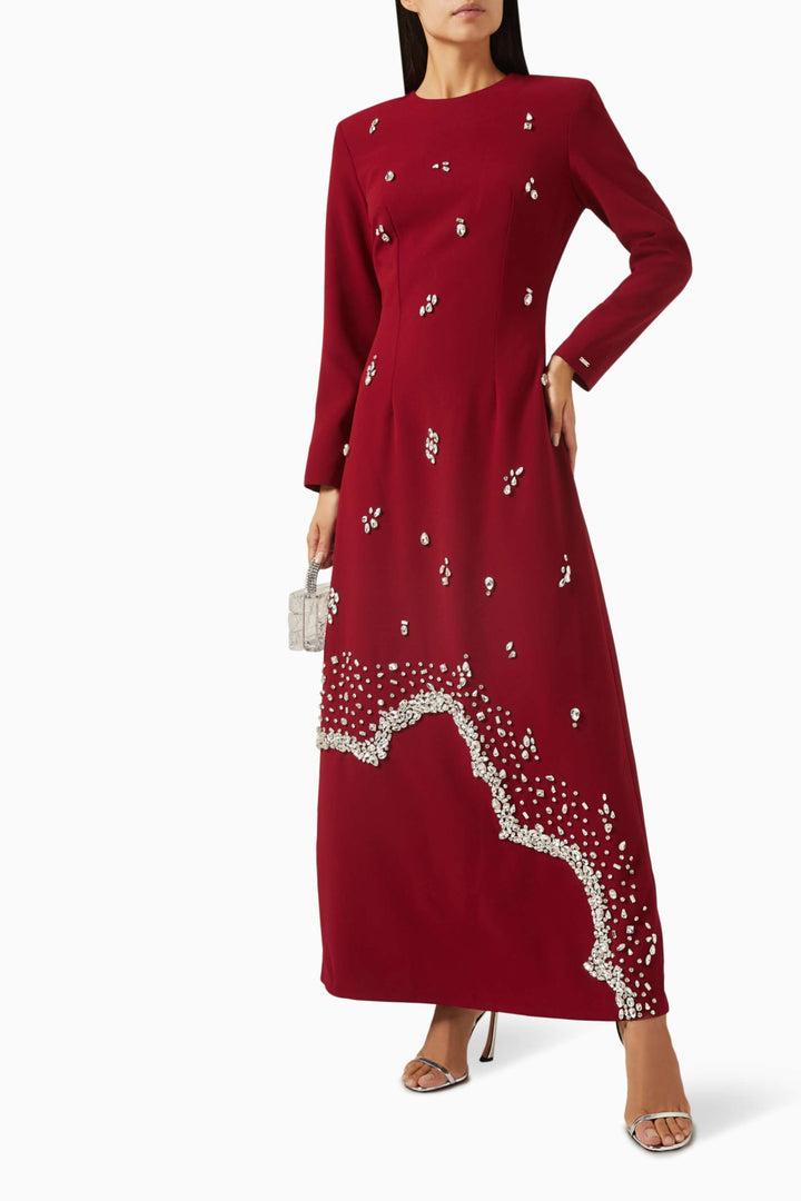Embellished long-sleeve gown with crystal accents – RUBYE