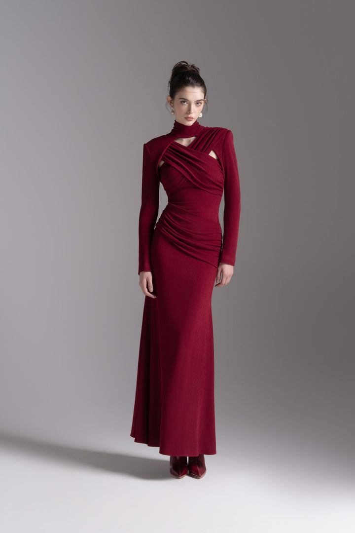 Draped cutout high-neck gown – SCARLETTA