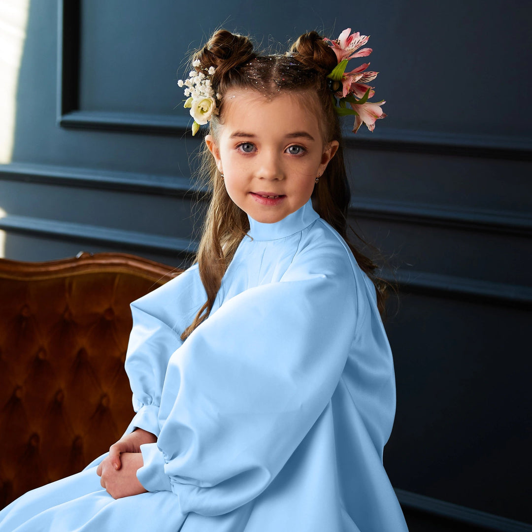 High-Neck A-Line Dress with Balloon Sleeves – PETALIA