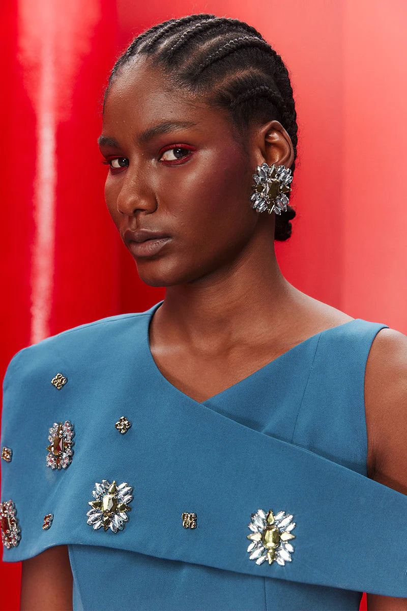 one-shoulder column gown with embellished cape overlay – AZUREH