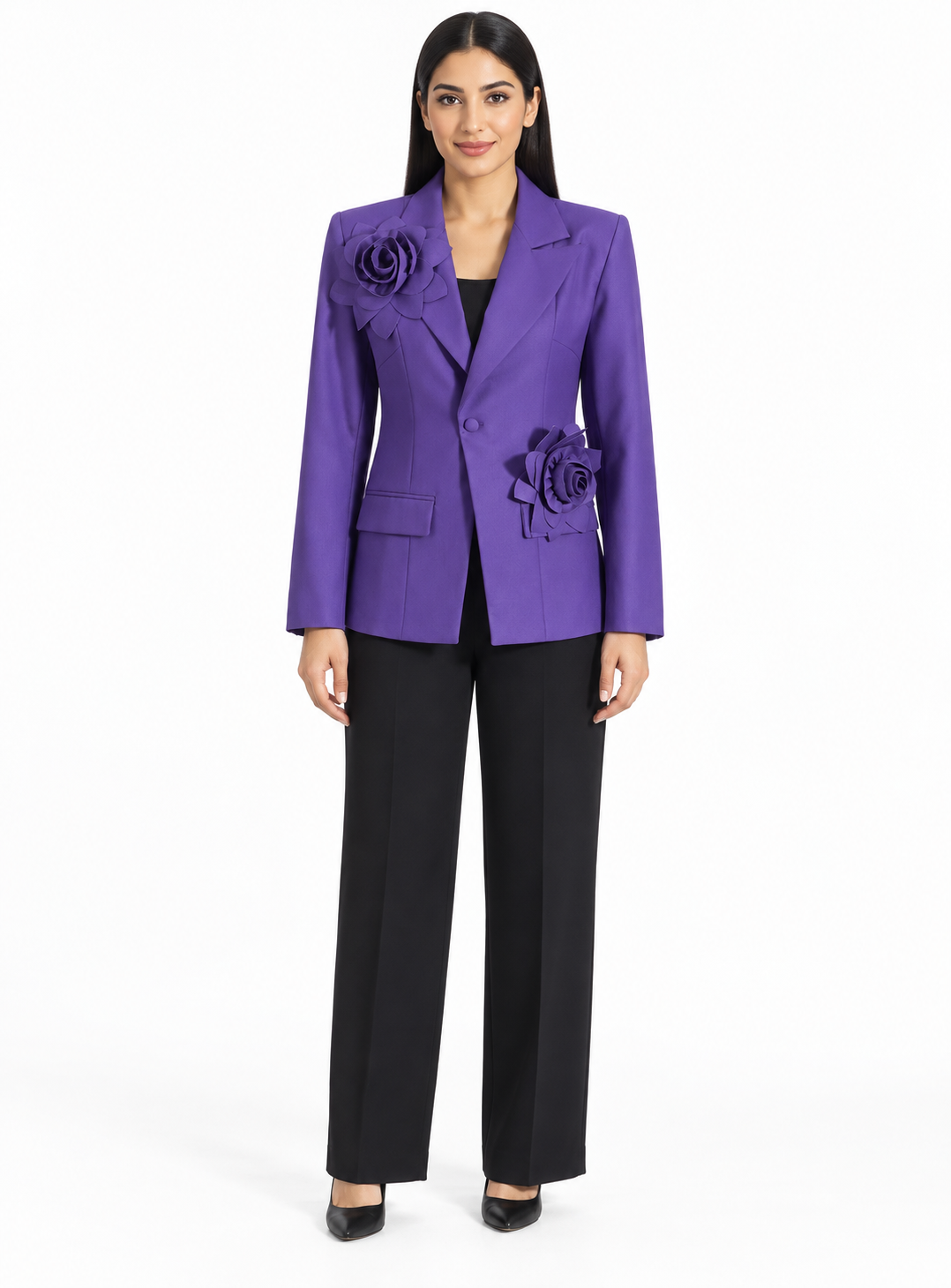 Floral Embellished Tailored Blazer - Violet