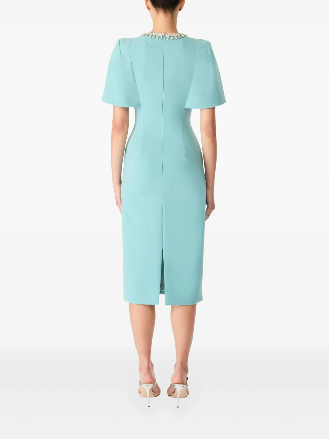 embellished neckline sheath dress with flutter sleeves – FEDAH