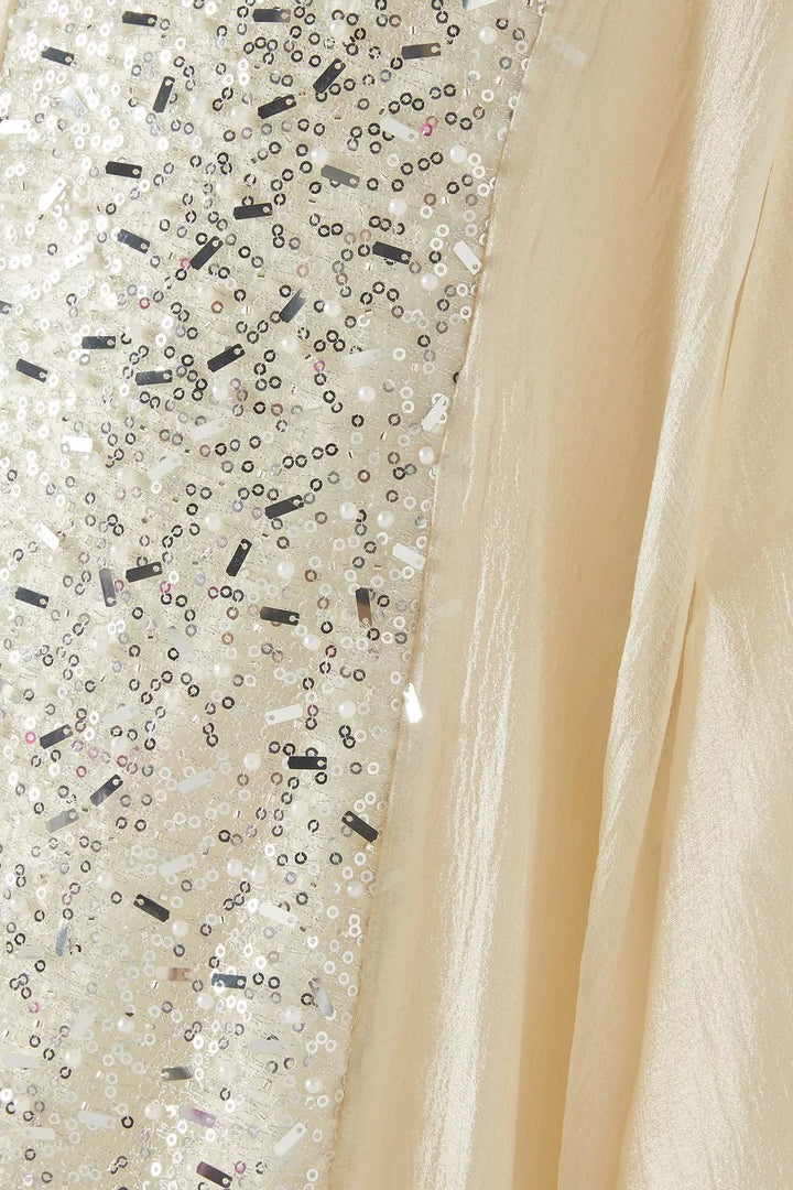 فستان ماكسي عمودي مزين بالترتر مع طبقة شفافة من الكاب - لون وردي فاتح