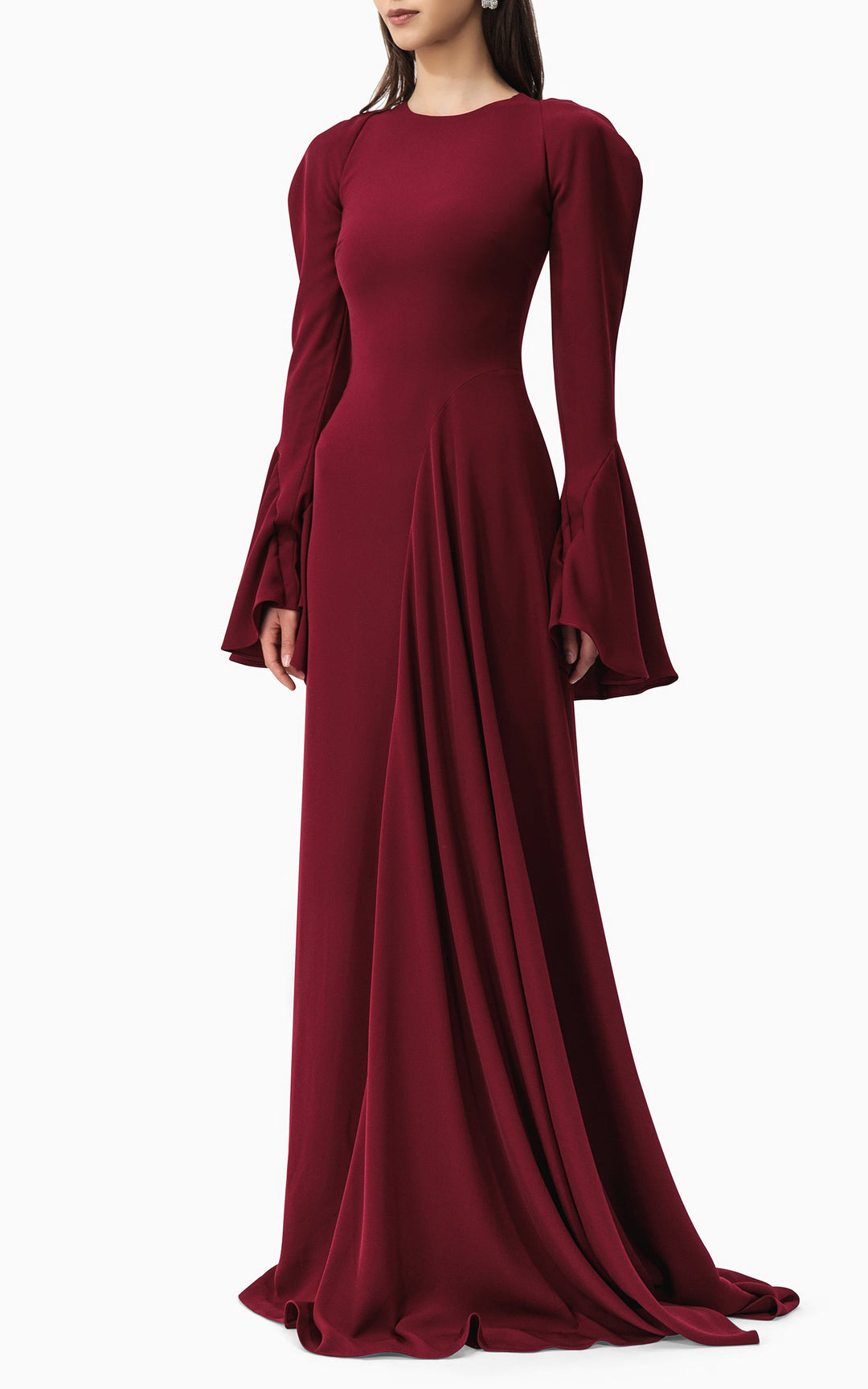 long-sleeve gown with puffed shoulders and flared cuffs – SERENA
