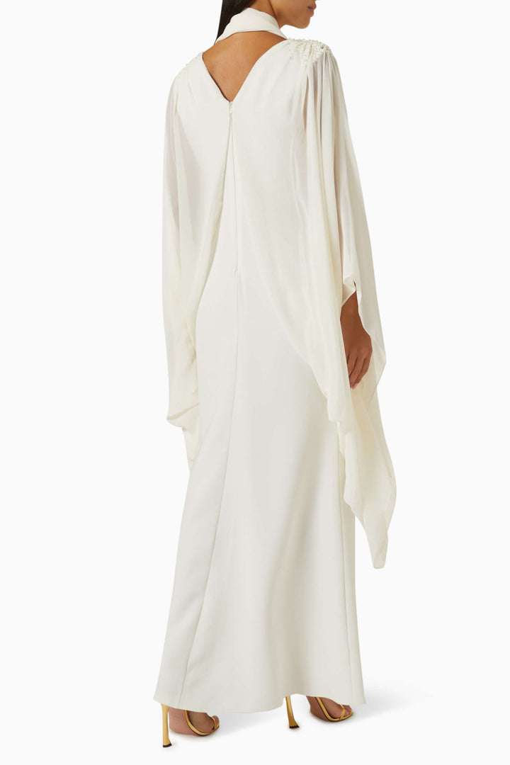 Draped cape gown with embellished shoulders – IVORYE