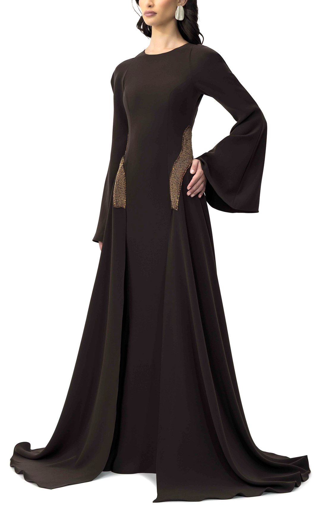 فستان بأكمام طويلة وألواح جانبية مزينة – زارين**