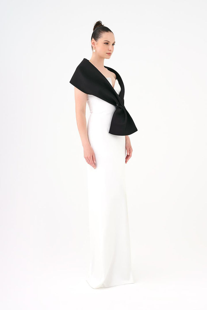 off-shoulder column dress with sculpted fold bodice – AURÉLIA