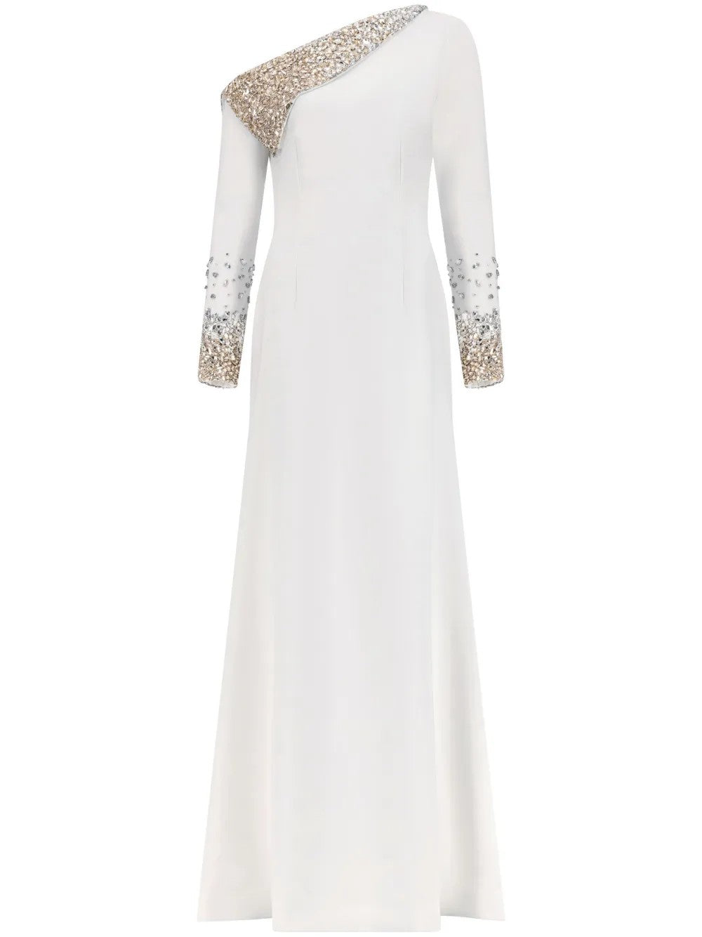 one-shoulder gown with crystal embellished cape sleeve – AURORA